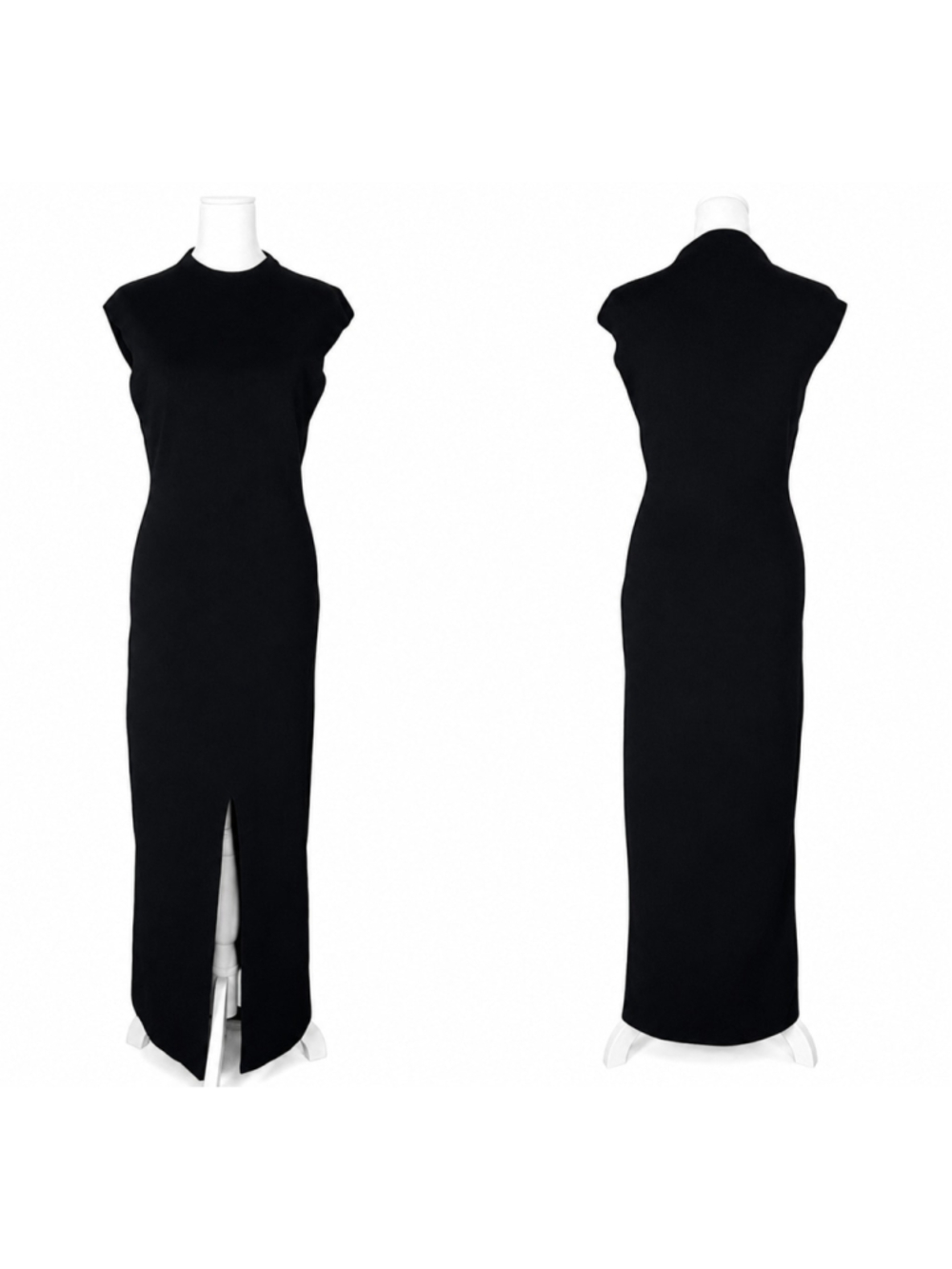 Solace London Anelle Maxi Dress Black Knit Maxi Mock Neck Slit Sz 8 Minimalist